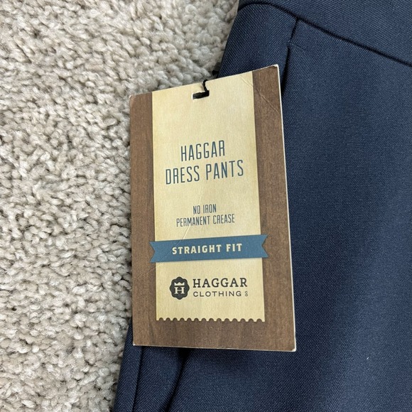 Haggar Pants Mens 36x32 Navy Blue Dress Straight Leg Classic Fit Pocket NEW - Picture 3 of 9